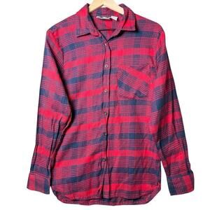 Speculation Plaid Flannel Button Up Red And Blue Cotton Blend Womens Size L